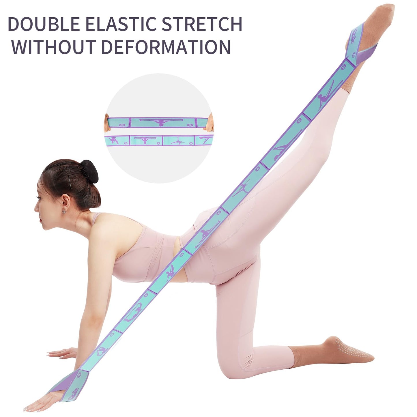 Elastic Yoga Stretching Strap Pattern Guide with 9 Loops, Stretch Strap for Ballet, Leg, Body, Stretch Band for Physical Therapy, Dance, Pilates, Gymnastics (Blue)