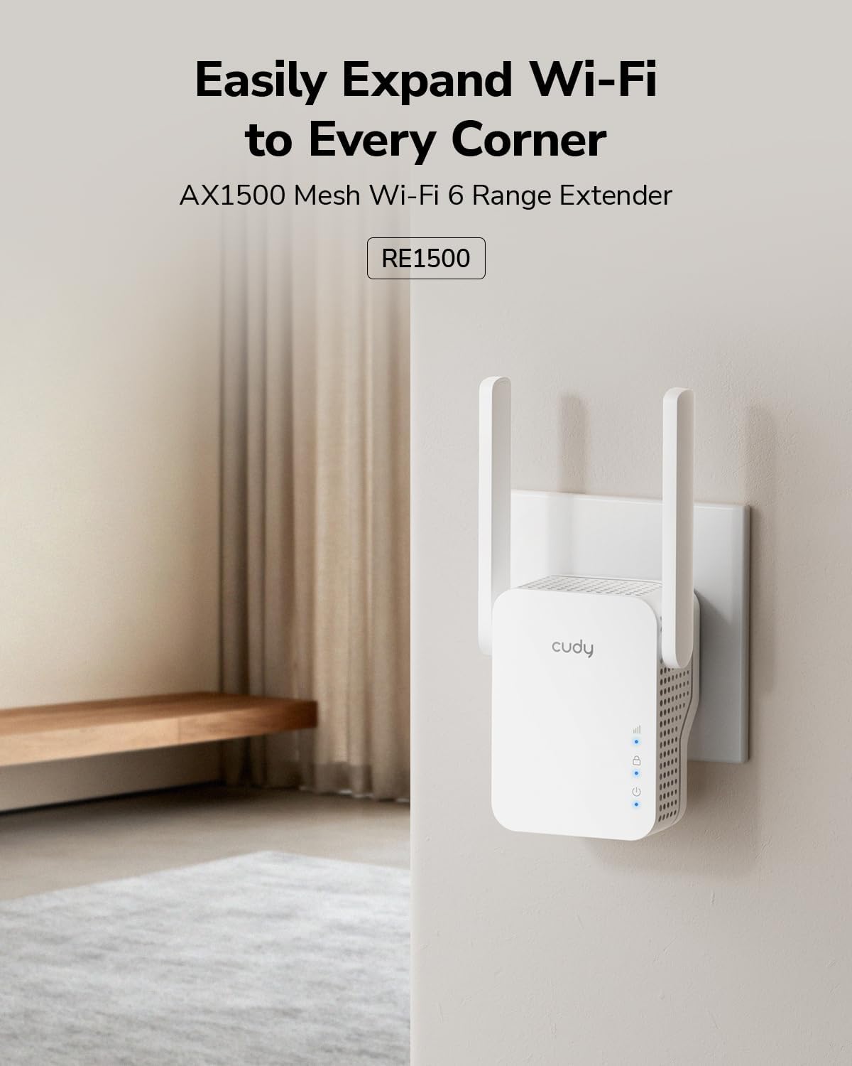 Cudy RE1500 AX1500 6 2.4G 5G 10/100Mbps WiFi Range Extender Dual Band Wireless Booster with Mesh Support WPS Button