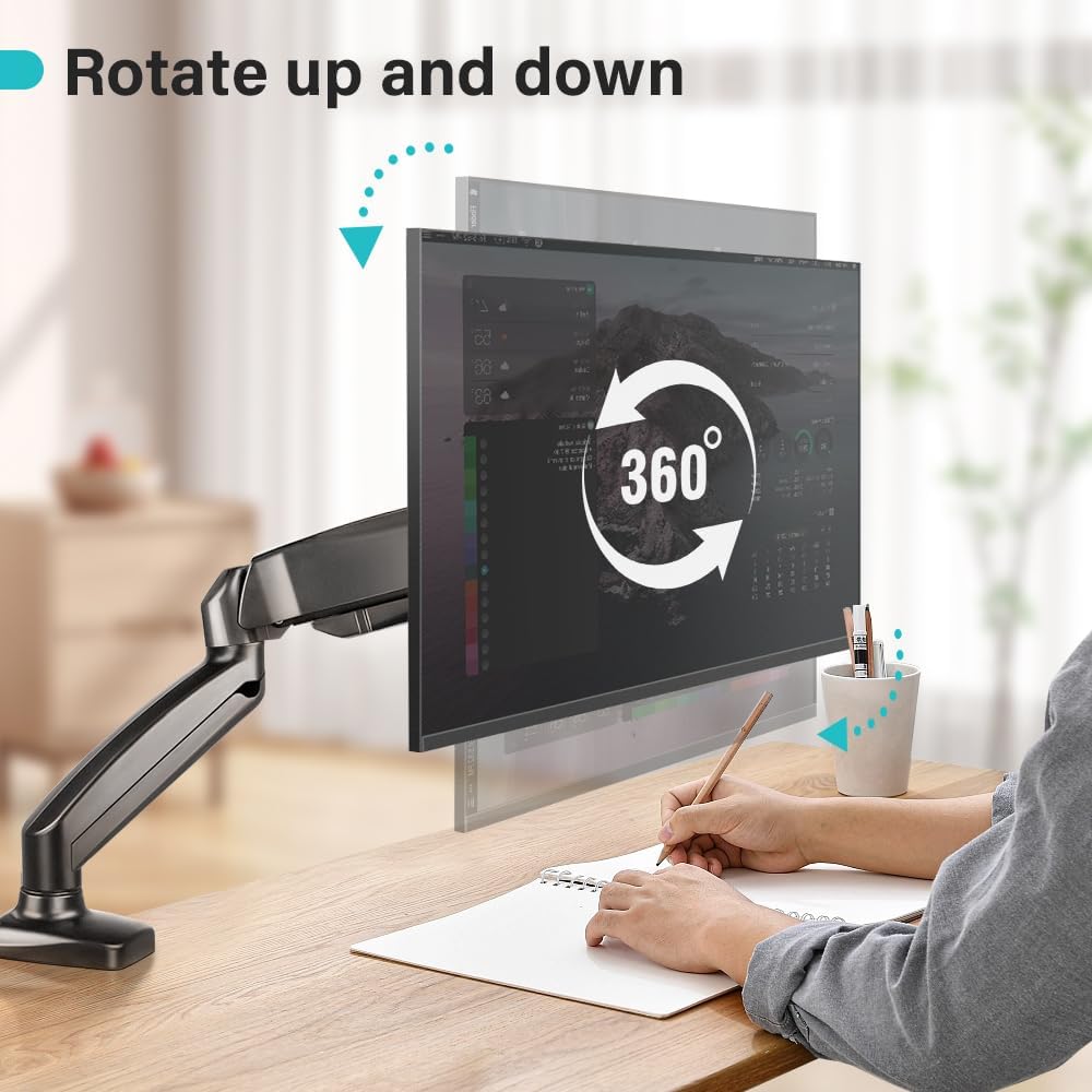 BFTOU 32 inches 17.6 lbs, Grommet Black Single Monitor Arm Adjustable Stand Monitor Mount up to and Computer Desk Mount