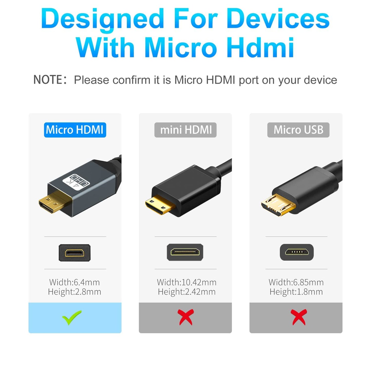 Twozoh 30FT, 1080p 7/8/9 4 A6000 A6300 B500 3 Long Micro HDMI to HDMI Cable HDMI to Micro HDMI Braided Cord Support