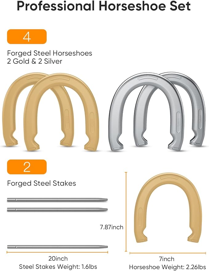 NQV Horseshoe Outdoor Game Set ?“Horse Shoe Game Kit,Sports Horseshoes Sets, Includes 4 Steel Horseshoes, 2 Metal Stakes & Carry Bag ??Perfect for Lawn, Backyard, or Tailgating