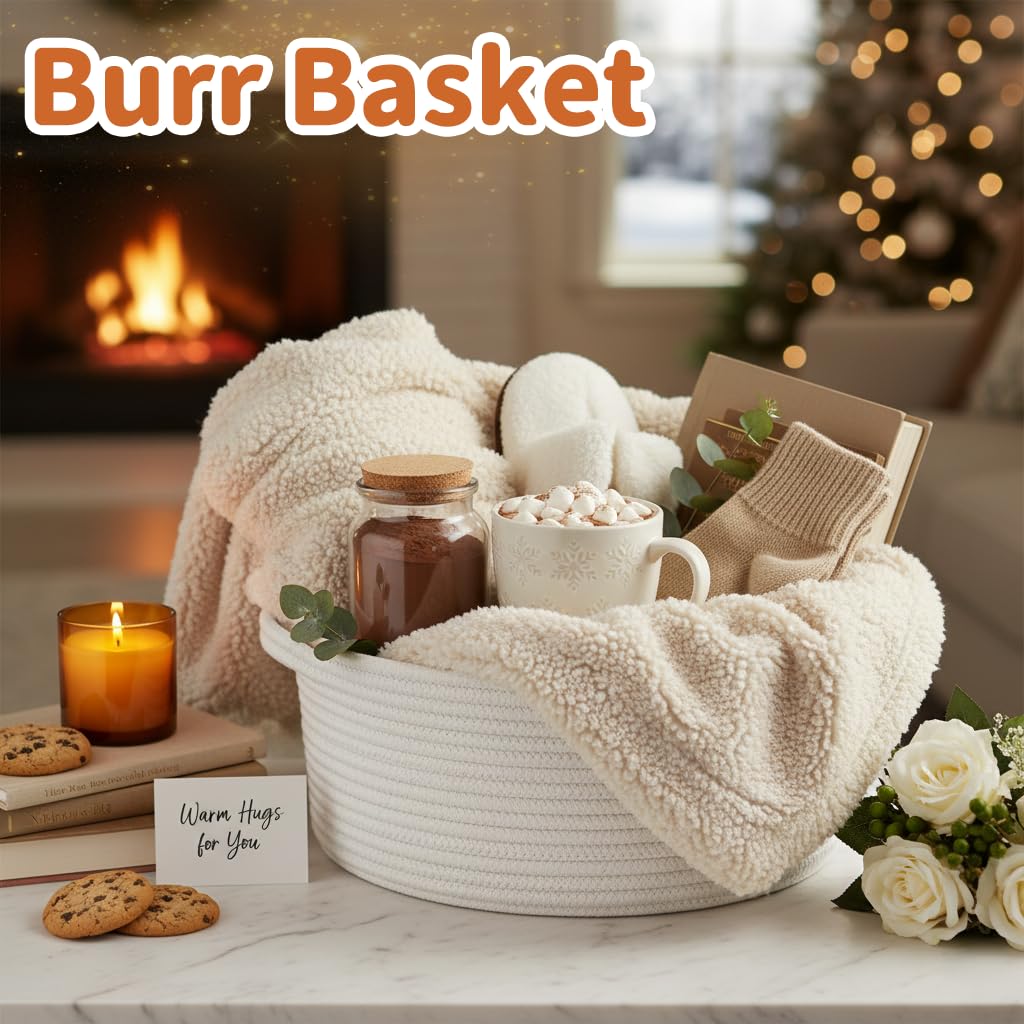 Pro Goleem Small Woven Easter Basket - Durable Gift Basket with Ribbons | 12" x 8" x 5" White Storage Basket