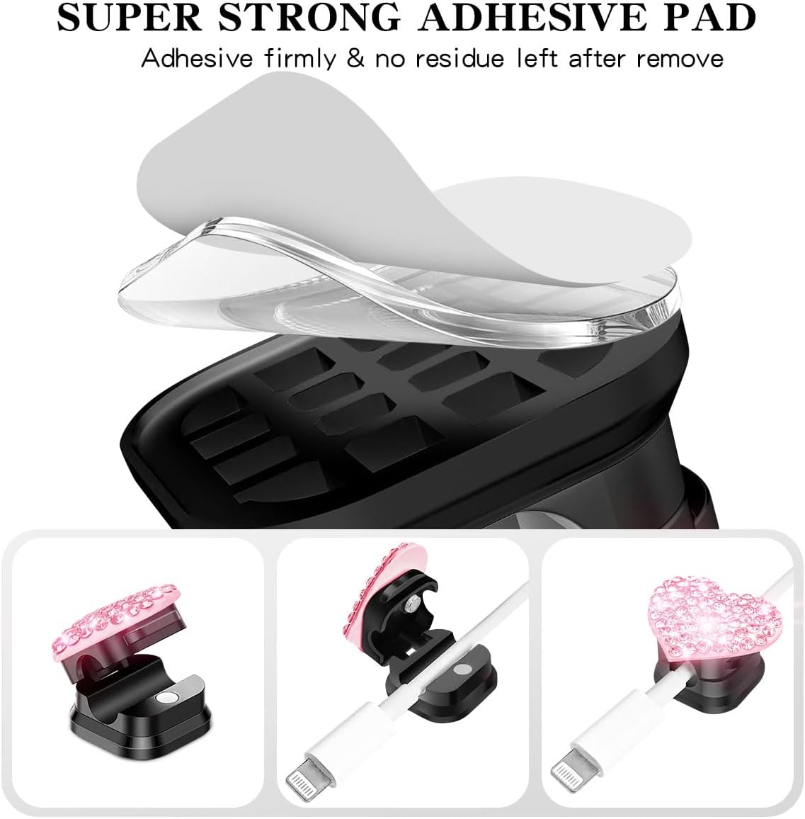 Mifoneix 4 Pack) Bling Cord Organizer Holder,Heart Shape Magnetic Cable Clips with Strong AdhesiveDesk Cable Holder