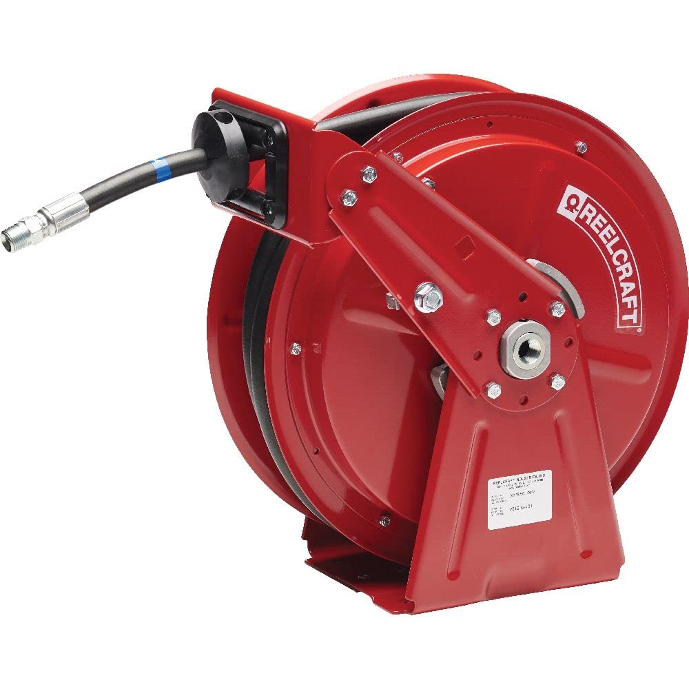 Reelcraft DP7850 OMP Heavy Duty Compact Dual Pedestal Hose Reel, 1/2" x 50', 3000 Psi, Oil Hose Included