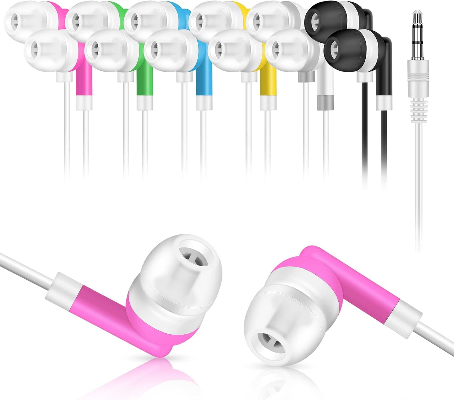 50 Pack (6 Kids Bulk Earbuds Headphones Multi Colored Wholesale Wired Earphones Perfect for School Classroom Libraries