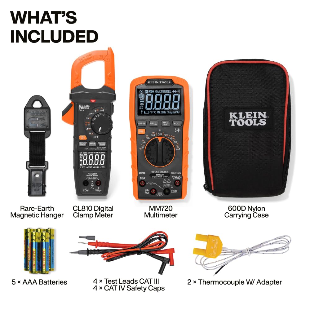 Klein Tools 80195 Digital Multimeter and Clamp Meter Kit, Auto-Ranging TRMS Voltage Tester, 1000V AC/DC, Magnetic Hanger, Professional Test Kit
