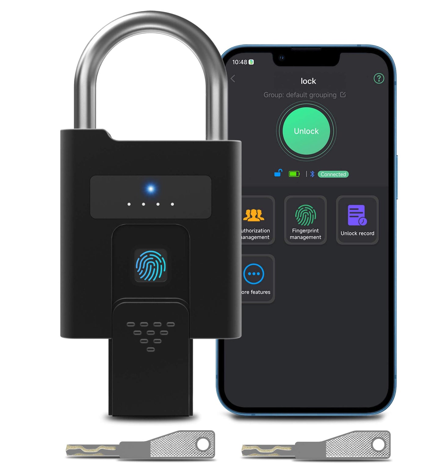 eLinkSmart Fingerprint Padlock with Key Backup, Heavy Duty Weatherproof Bluetooth Biometric Keyless Electronic Digital Smart Pad Lock for Gate Outdoor Fence Storage Locker Pool Shed