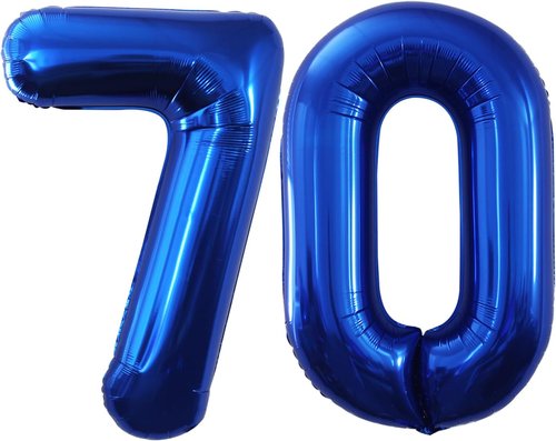 GOER 70th Birthday Balloons - 42 Inch Jumbo Blue Foil Helium Decorations for 70th Anniversary