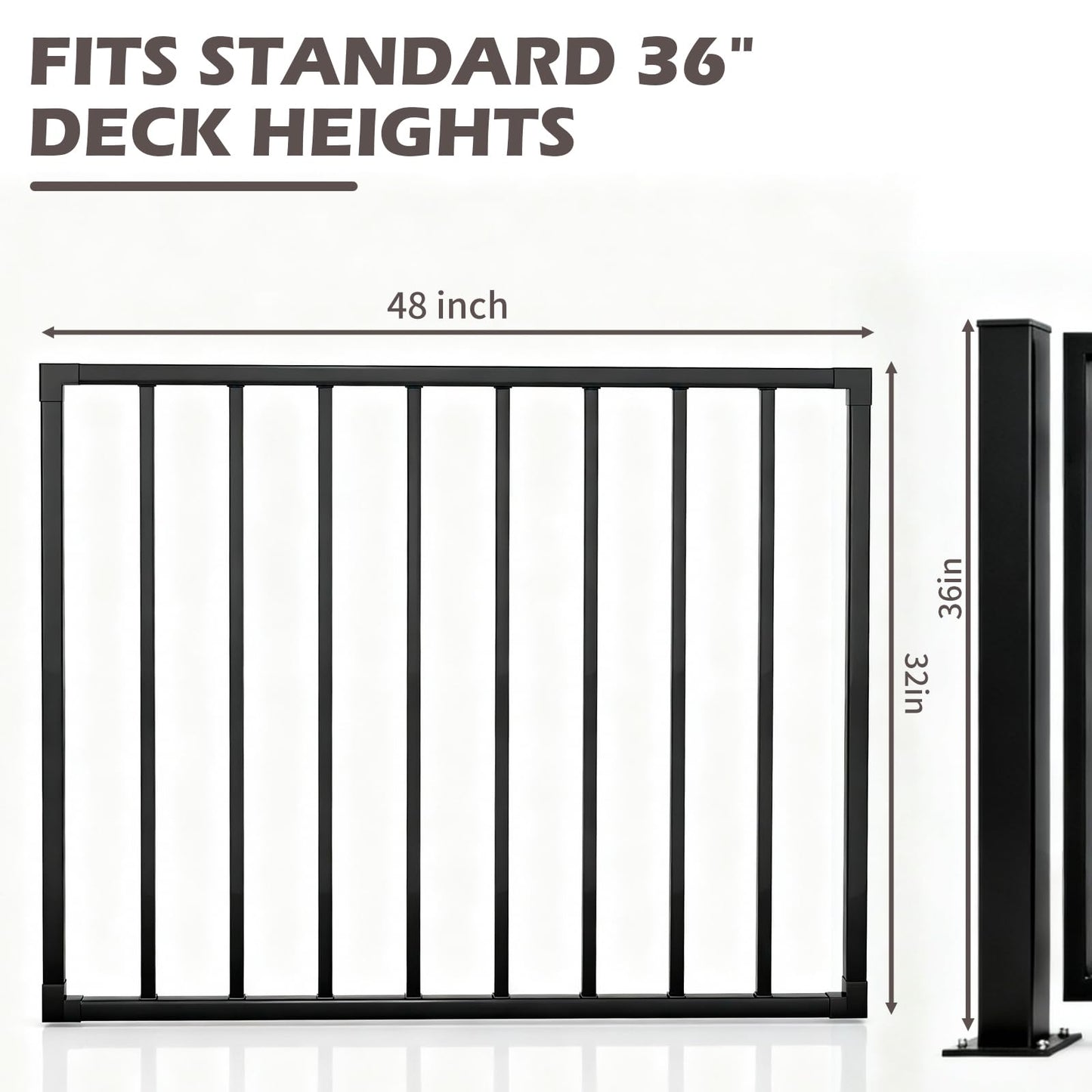 Outdoor Deck Fence Gate Kit, 48" W x 32" H Heavy Duty Metal Gate with Self-Closing Hinge & Lockable Latch, Fits Standard 36''H Deck, Weatherproof, Rust-Resistant, Used for Patio, Yard, Porch, Stairs