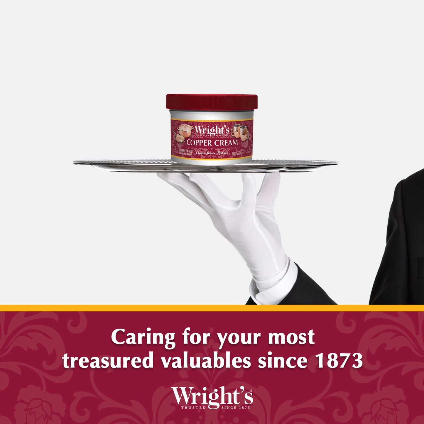 Wright's Copper Cream Cleaner - 8 Ounce 2 Pack with Polishing Cloth - Gently Cleans and Removes Tarnish without Scratching