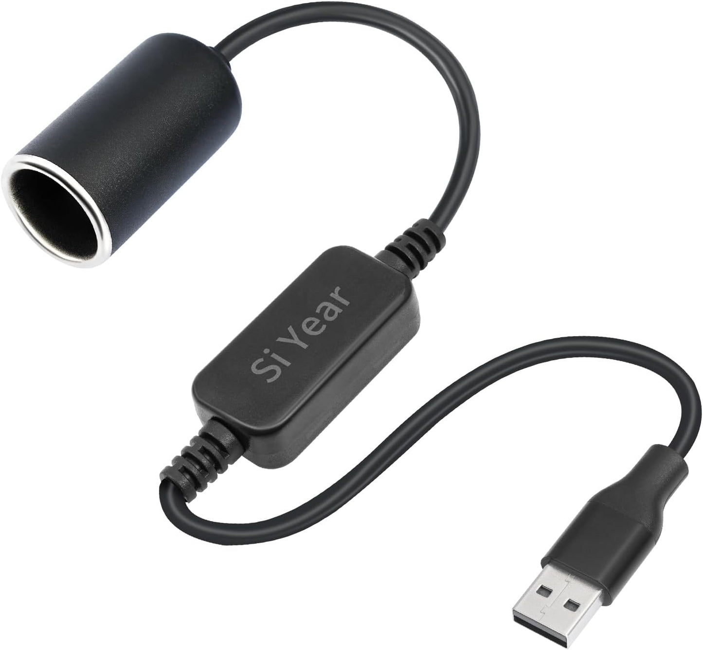 SiYear 12V 18W (0.3m/1FT) USB A Male to Cigarette Lighter Socket Adapter Power Cable for Driving Recorder, Radar