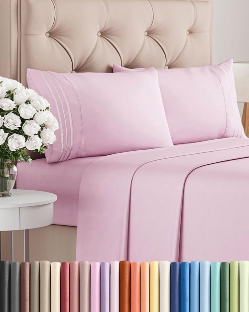 Cal King Size 4-Piece Sheet Set - Comfy Cooling Bed Sheets | Hotel Luxury Bedding - Light Pink