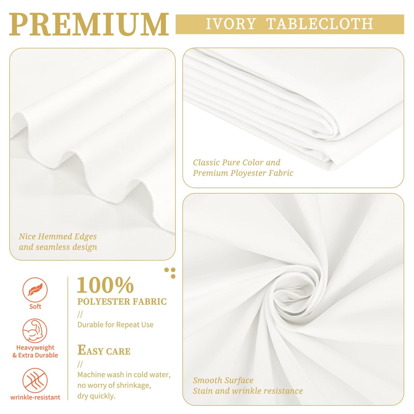 Showgeous 12 Pack Ivory Rectangle Tablecloth, 60 x 126 Inch, Wrinkle & Fade Resistant, Polyester, Perfect for 8 Foot Rectangle Tables, Wedding Parties, Banquet Dinners