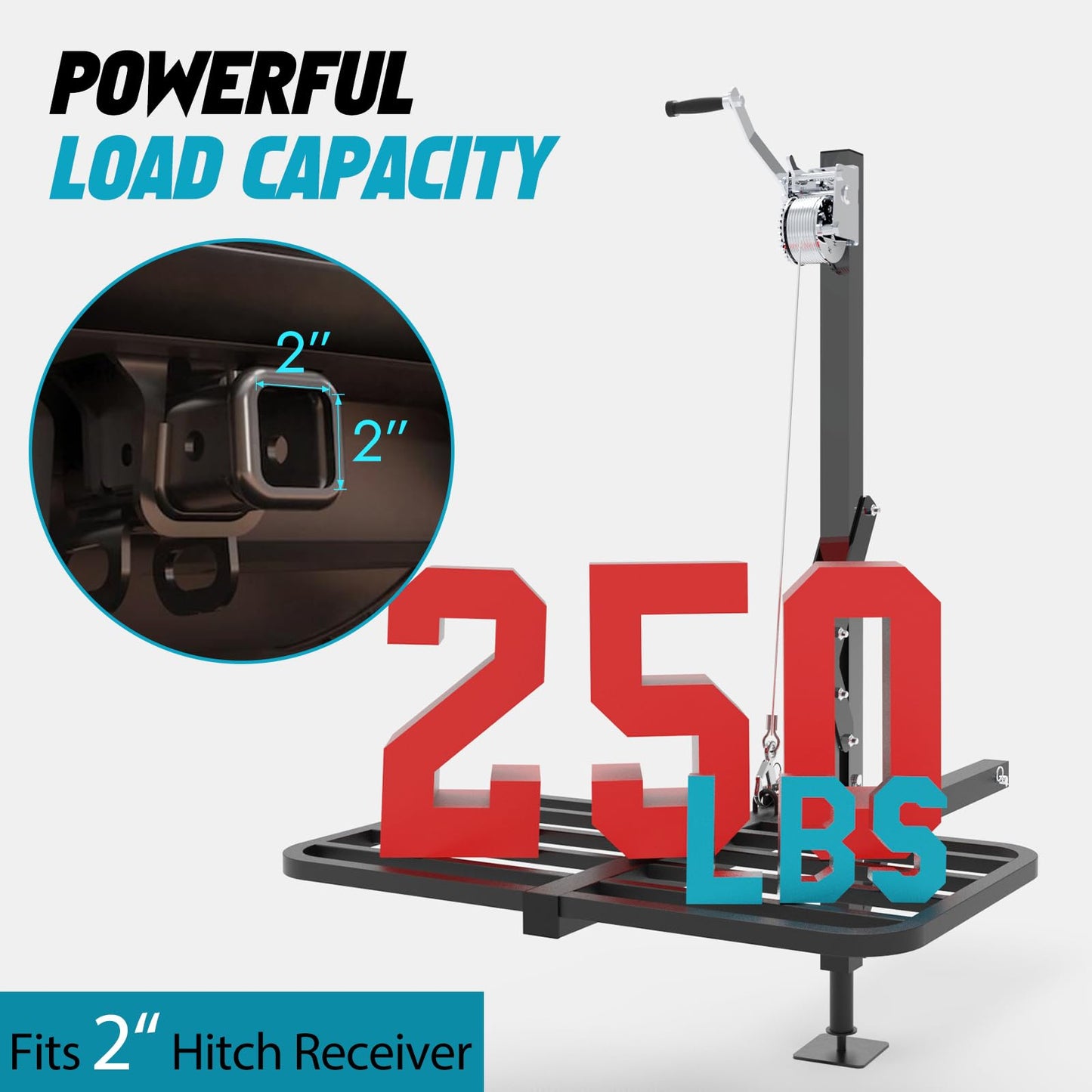 CROSSHIP Truck Hitch Game Carrier Lifting System - Hitch-Mounted Hoist Platform - 360 Degree & Foldable for Safely Load, 250lbc Lift for Truck, Pickups & SUV (Fits 2'')