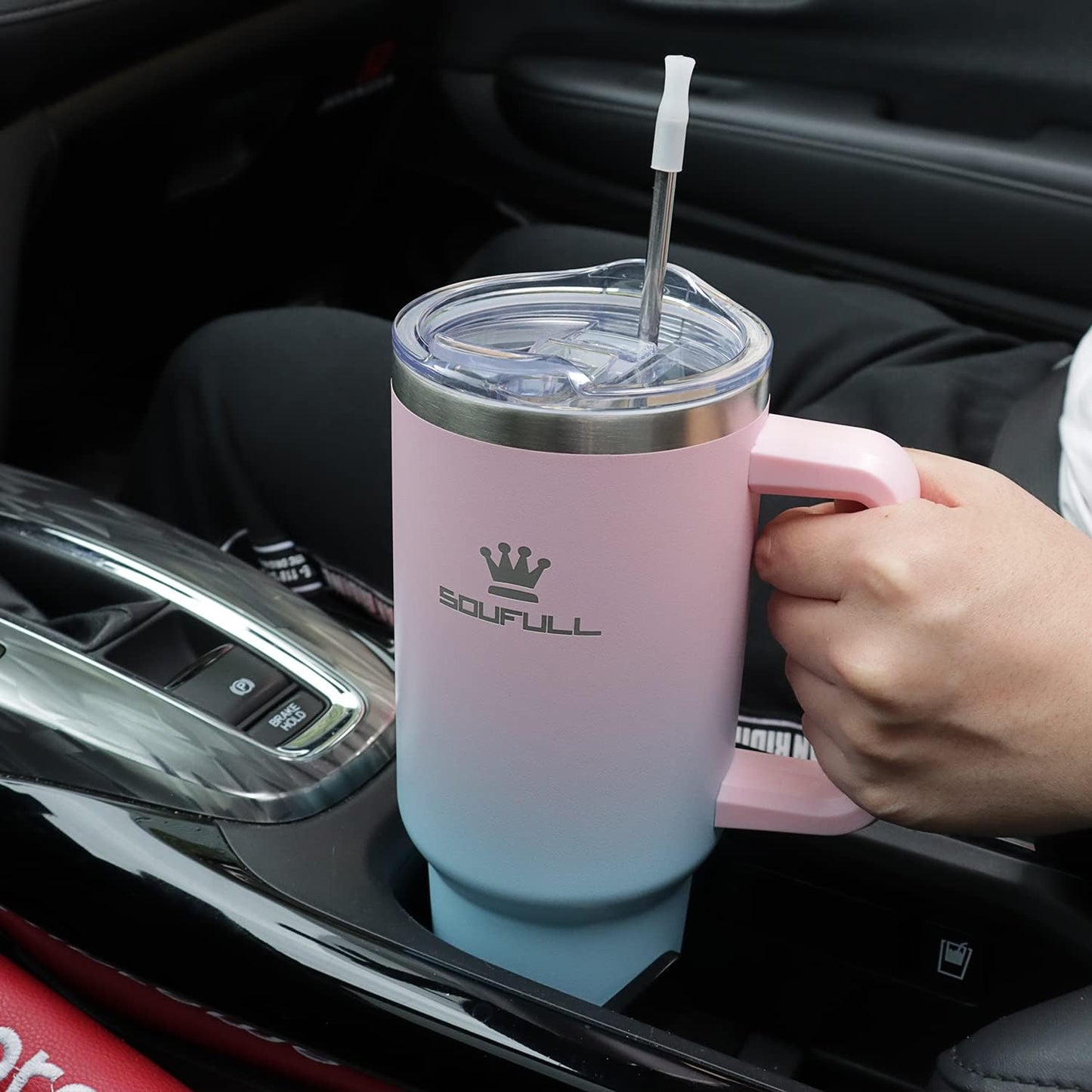 Skiennix 40 Oz Tumbler - Leak-Proof Travel Coffee Mug with Handle & Straw Lid | Insulated Stainless Steel, Pink/Blue