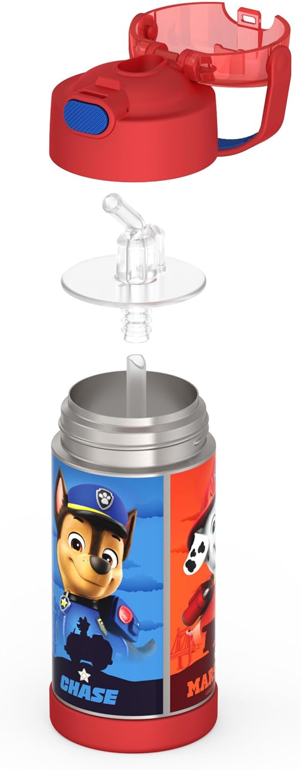 THERMOS FUNTAINER Water Bottle - 12 Ounce Kids Stainless Steel Vacuum Insulated with Straw | Paw Patrol Design