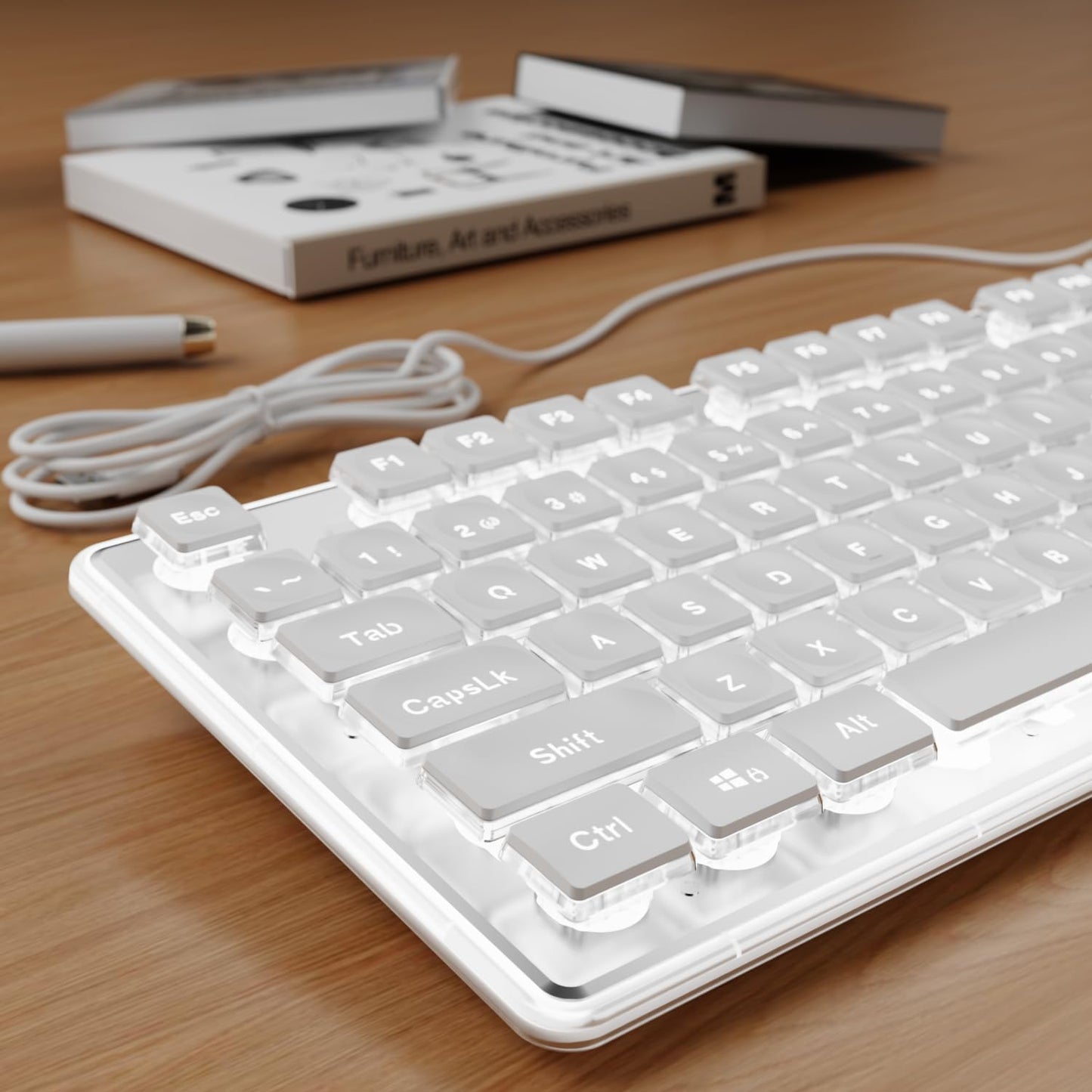 SEUNKWANG GX710S EWEADN Backlit Computer Keyboards, Wired USB Keyboard with White Backlit, Metal Panel, Plug and Play
