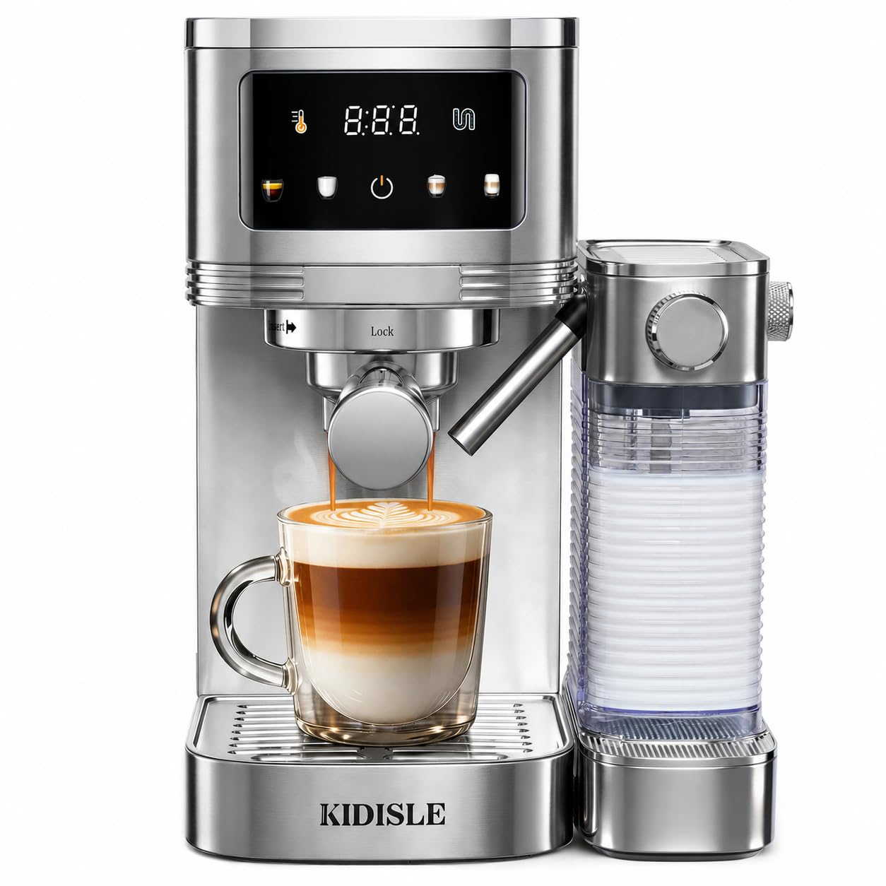 KIDISLE 20 Bar Espresso Machine with Automatic Milk Frother, Cappuccino & Latte Maker, Dual Boiler Coffee Machine (1350W + 1000W), 44oz Water Tank, 24oz Milk Reservoir, Touchscreen, Stainless Steel