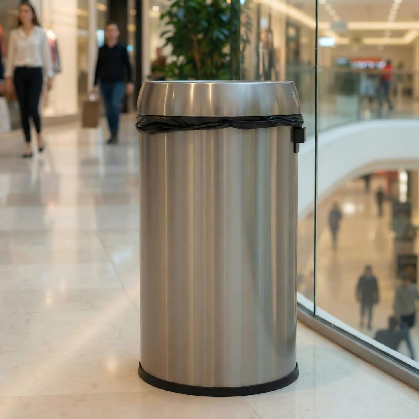 Towallmark 65L/17Gal Heavy Duty Open Top Commercial/Kitchen Trash Can, Fingerprint-Resistant Waste Bin for Office Bedroom Restaurant, Brushed Stainless Steel