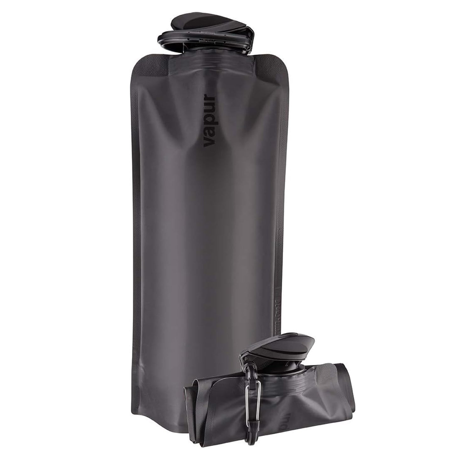Vapur Collapsible Water Bottle with Carabiner - 34oz (1L), Blackout - Flexible and Lightweight Water Bottle for Travel, Concert, Hiking, and Outdoor Adventures - BPA-Free, Dishwasher-Safe, Freezable