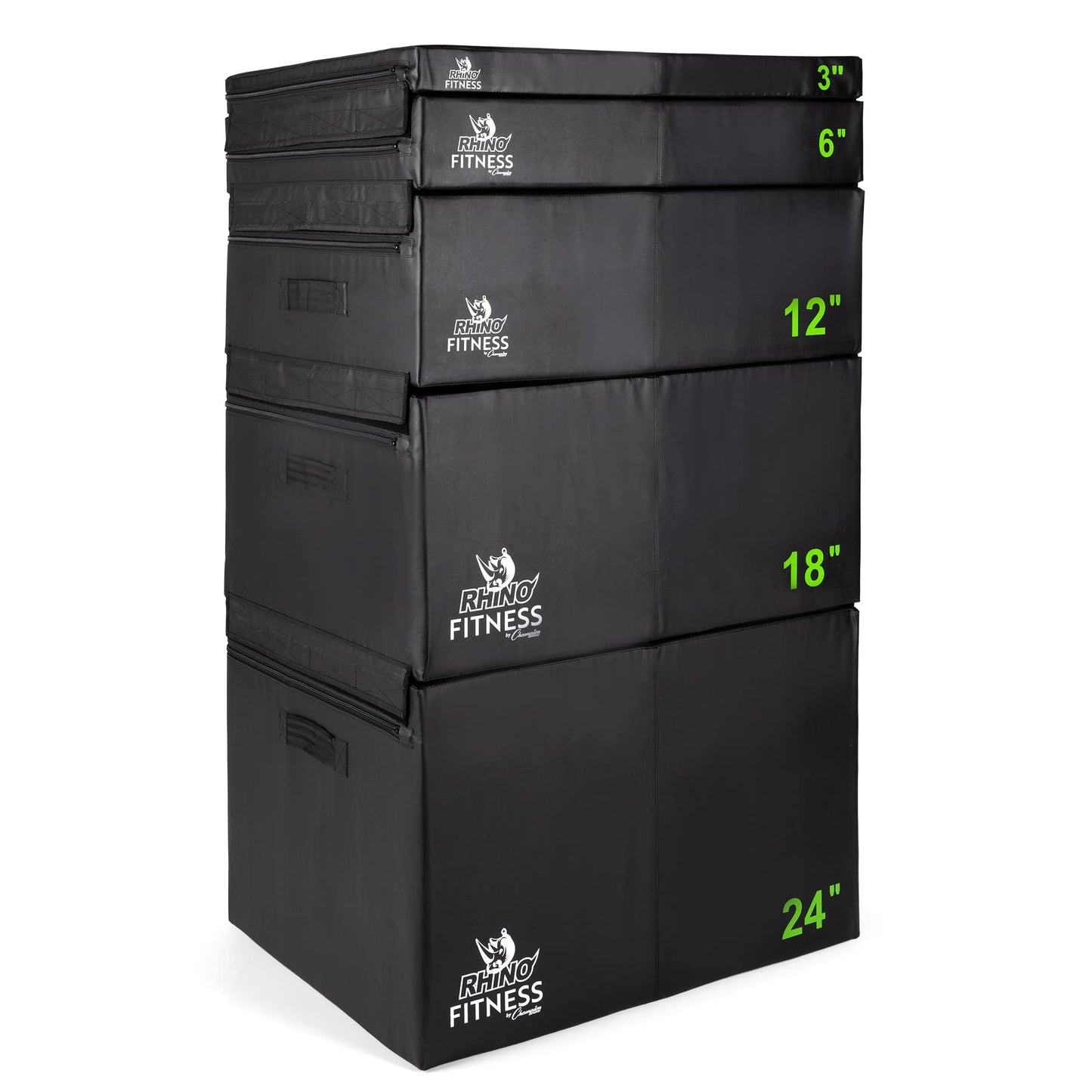 Champion Sports Foam Plyometric Box Set with 3", 6", 12", 18", and 24" Included - Durable Jump Boxes for Training with Handles, Hook and Loop Flaps - Stackable Cross Traning Plyo Box, Jumps for Gym