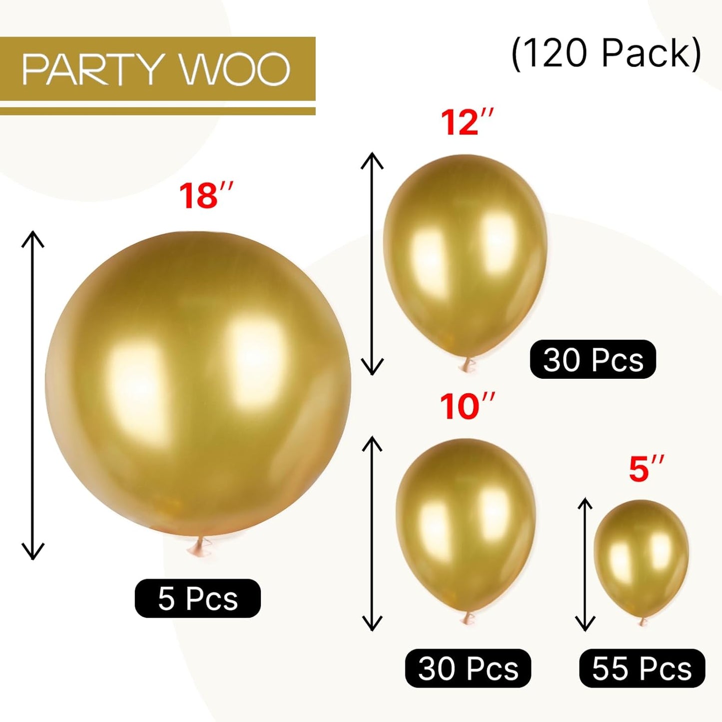 PartyWoo Gold Balloon Arch Kit - 120pcs in 5-18 Inch Sizes | Perfect for Birthday, Wedding, and Baby Showers