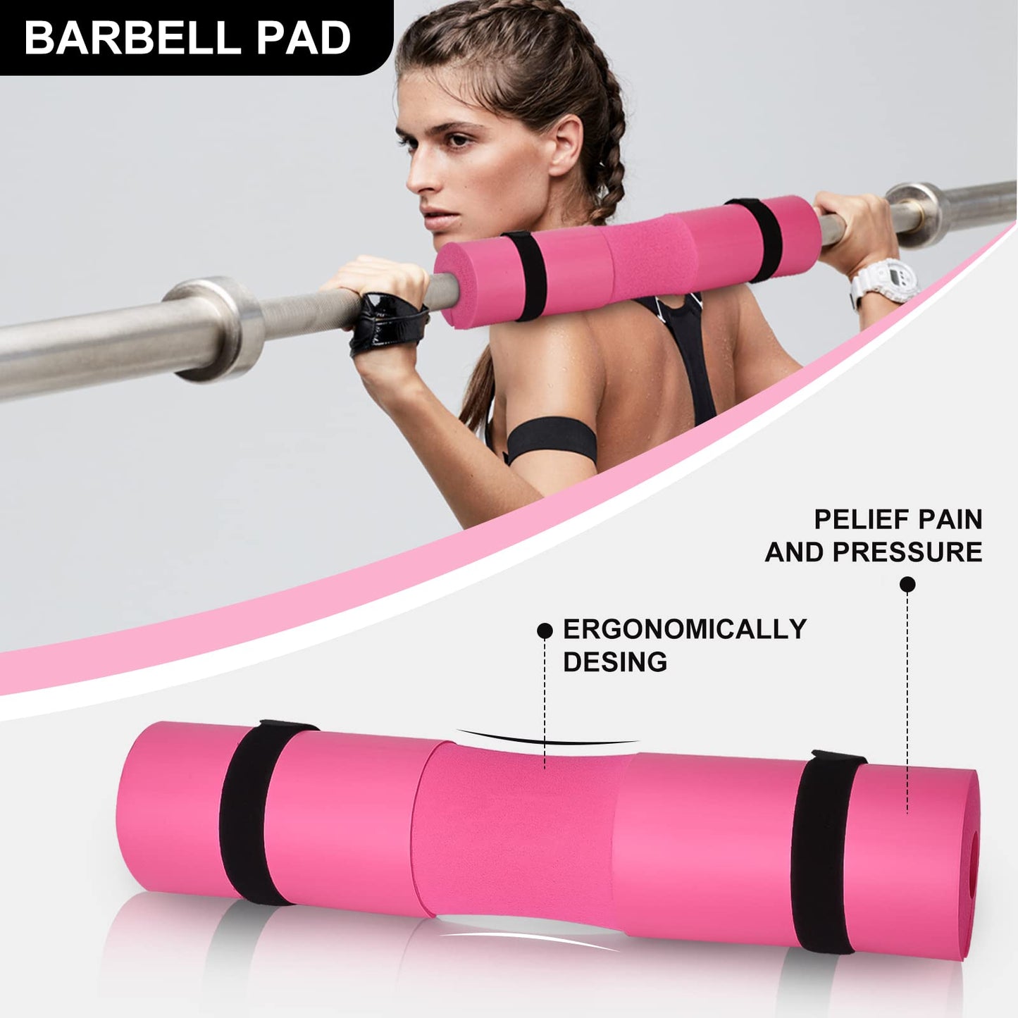 NEALFIT Barbell Pad Set for Squats, Lunges and Hip Thrusts, Neck & Shoulder Protective Pad, Standard Olympic Bars with 2 Gym Ankle Straps, Hip Resistance Band, Barbell Pad, Carry Bag (Pink)