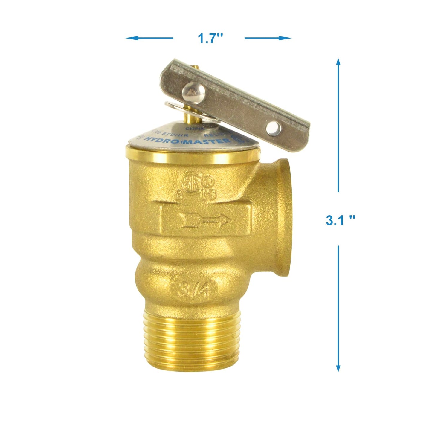 HYDRO MASTER Safety Relief Valve With 3/4 Inch Thread 150 PSI ASME Hot Water (150 PSI)