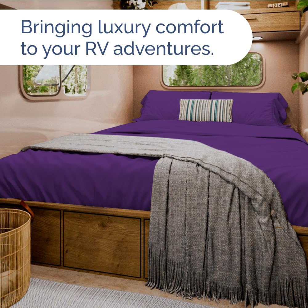 RV Short Queen Sheet Set - Soft, Breathable & Cooling 4-Piece Bedding for Trailers | Fits 8” to 12” Mattresses - Purple