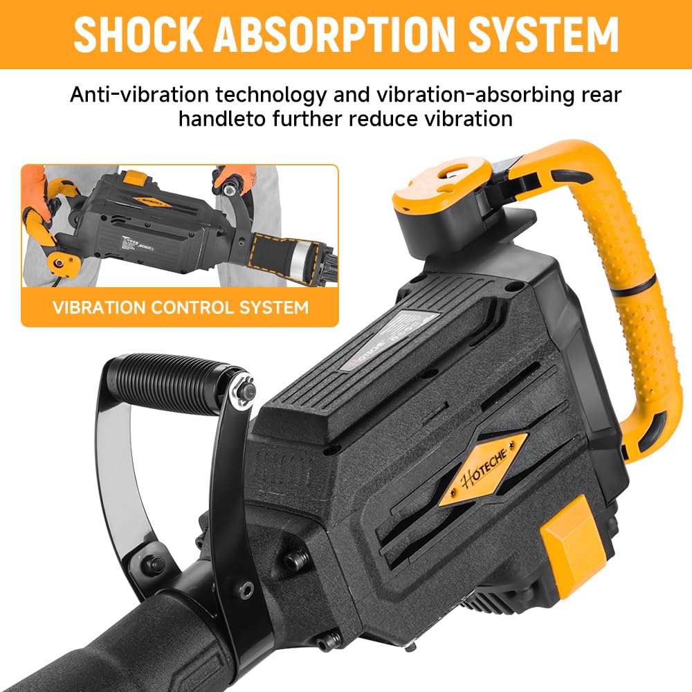 Hoteche 1800W Demolition Electric Jack Hammer 1800 BPM Heavy Duty Concrete Breaker with Point and Flat Chisel