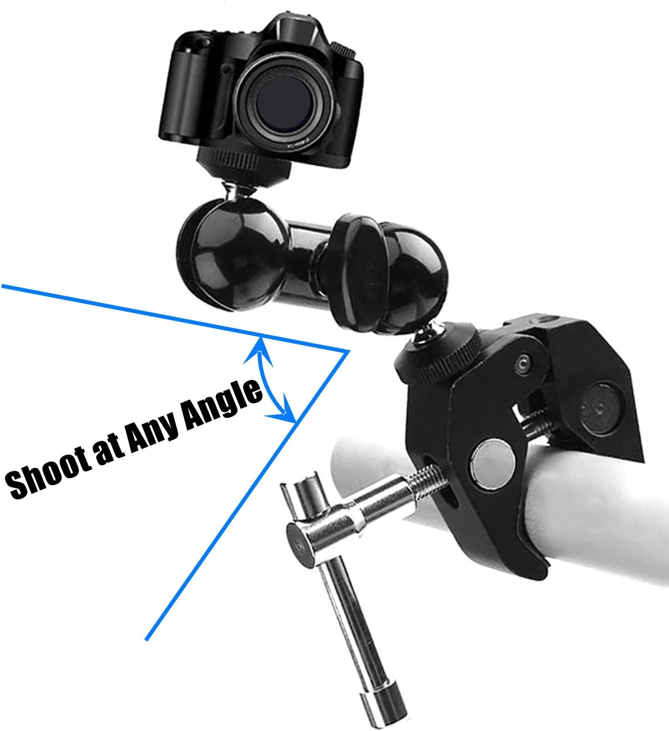 WANBY 1/4" 3/8" Double Ballhead Magic Arm Camera Clamp Mount Monitor Mount Bracket with Super Clamp with and Thread