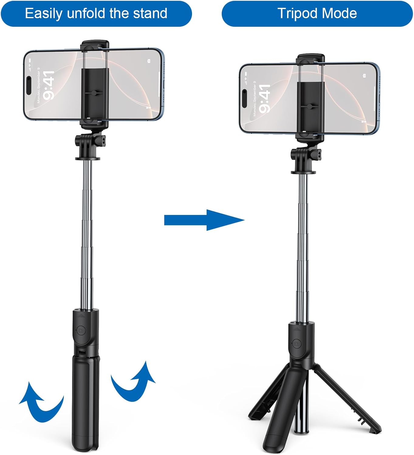 Aourxiv Selfie Stick Tripod, Retractable Selfie Stick Tripod with Wireless Remote Control, for Photograph, Live