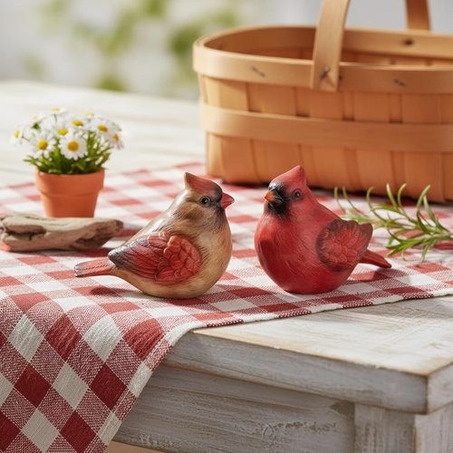 Comfy Hour 3 Red Cardinal Salt and Pepper Shakers - Artisan Crafted Stoneware Kitchen Decor, 2-Count