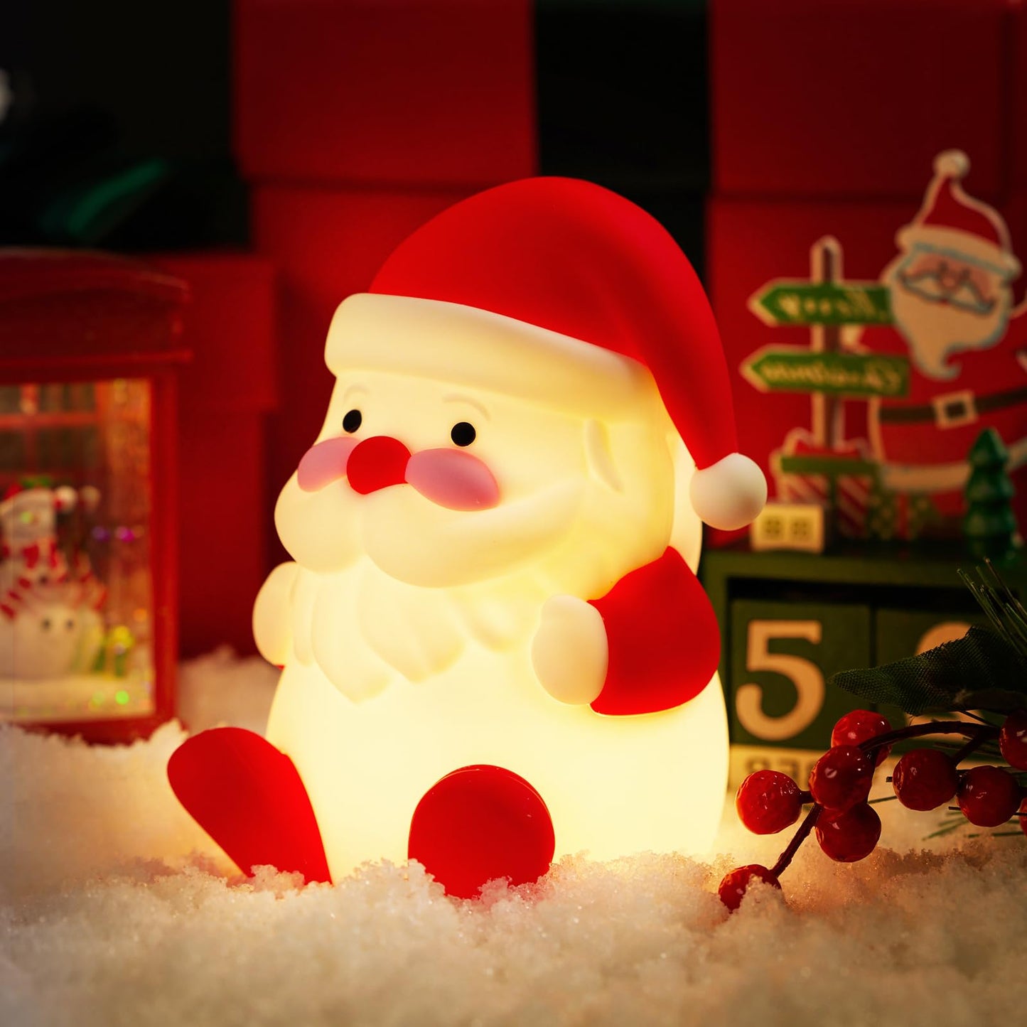 LED Cute Christmas Gift Night Light - Dimmable Bedside Lamp for Nursery - Rechargeable Touch Lamp with Squishy Silicone Cover - Cute Christmas Gift for Boys, irls, Baby, Children - Room Decor for Kids