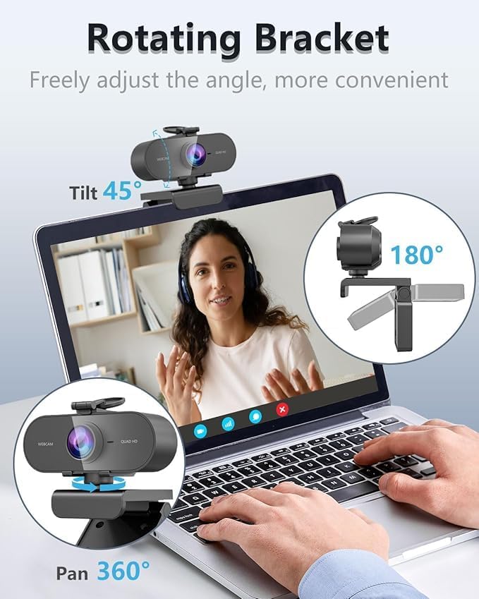 QMKKX 2K Webcam for pc with Microphone,Privacy Cover Slider Streaming Web cam for Mac Laptop,USB External Computer