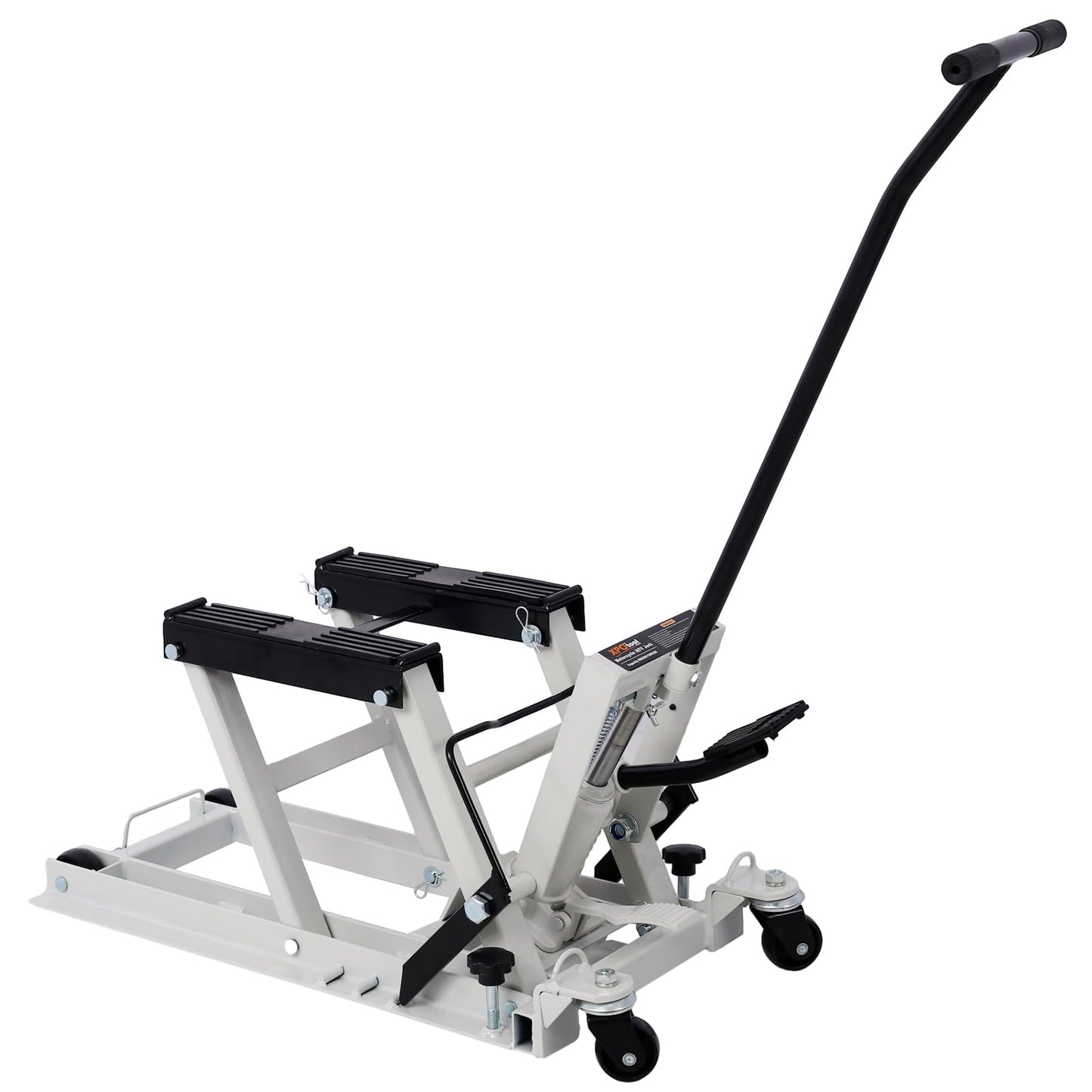 SPOFLYINN Hydraulic Motorcycle Lift Jack 1500 LBS Capacity Scissor Lift Jack Foot-Operated Lift Table with 4 Wheels for ATV UTV Powersports Gray