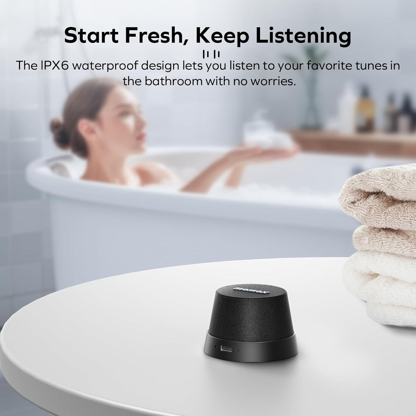 MOMAX IPX6 12H Magnetic Portable Bluetooth Speaker, Waterproof Mini Shower Speaker, Enhanced Bass, Playtime, TWS