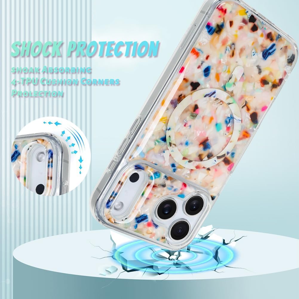 Bonoma 17 2025, for iPhone Pro Max Case Sparkly Luxury Marble Back, Magnetic Support for MagSafe Shockproof Cover