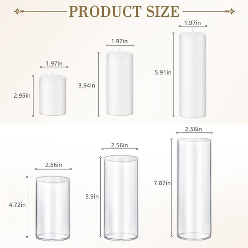 Homjoy 36 PCS White Pillar Candles Set - Glass Holders & Hurricane Vases for Weddings, Events, Home Office
