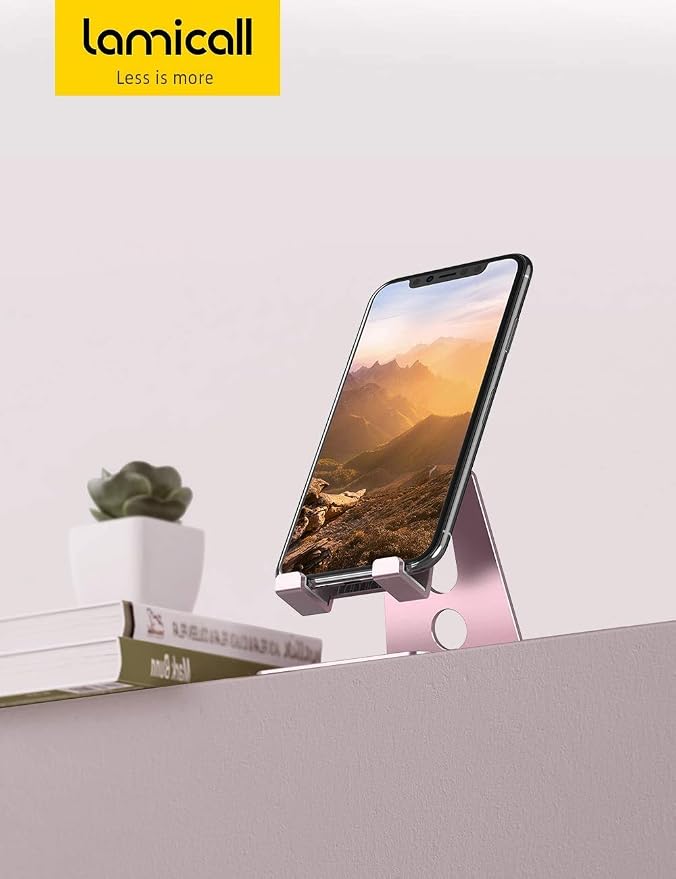 Lamicall Pink Phone Stand, Desk Accessories - Rose Gold Pink Cell Phone Holder, Office Decor, Office Desktop Accessories, Suitable for iPhone 16 15 14 13 Pro Max, 4-8'' Phone