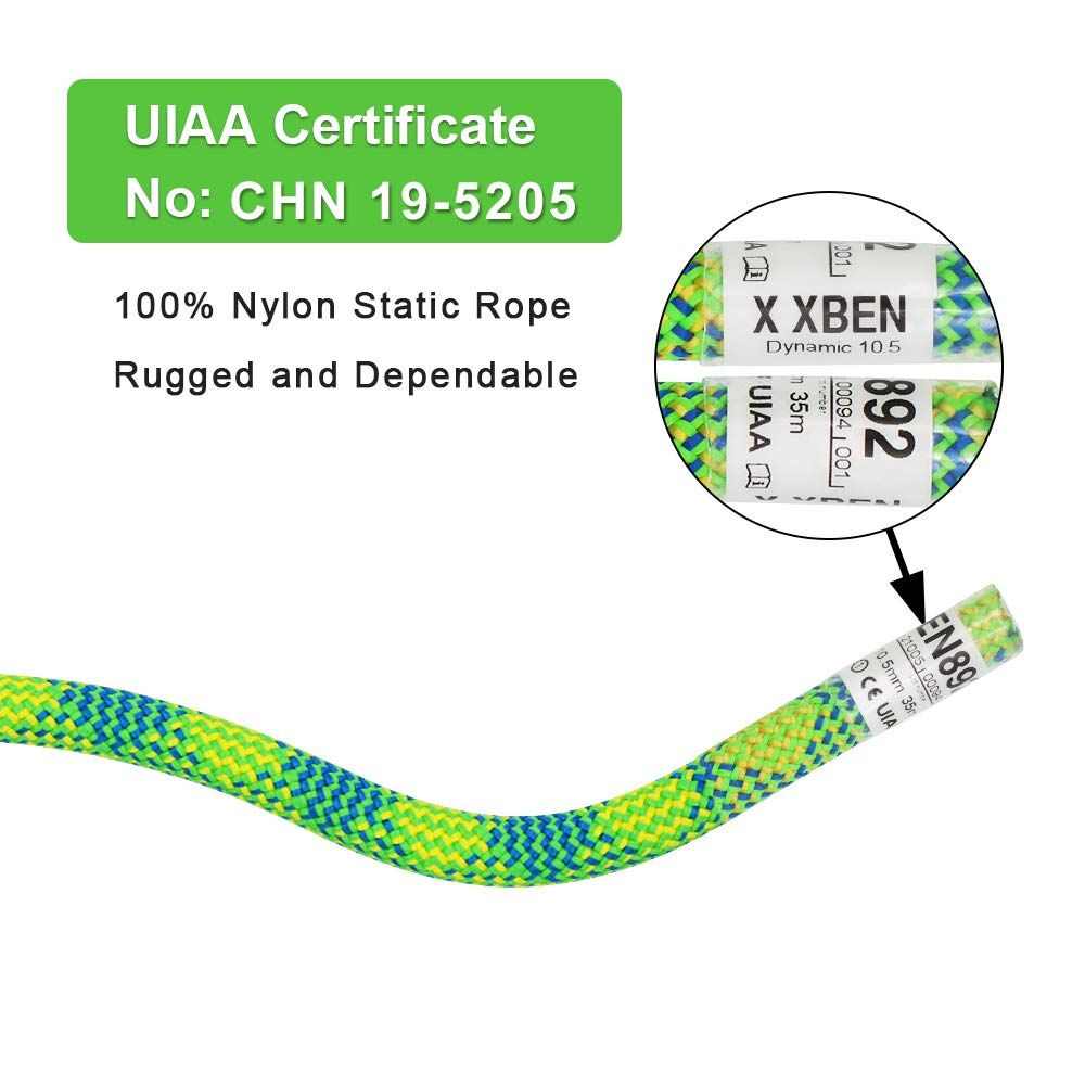 X XBEN 10.5 mm UIAA Dynamic Climbing Rope 45M(150FT), Safety Nylon Kernmantle Rope for Rock Climbing, Tree Climbing, Ice Climbing, Rappelling, Rescue