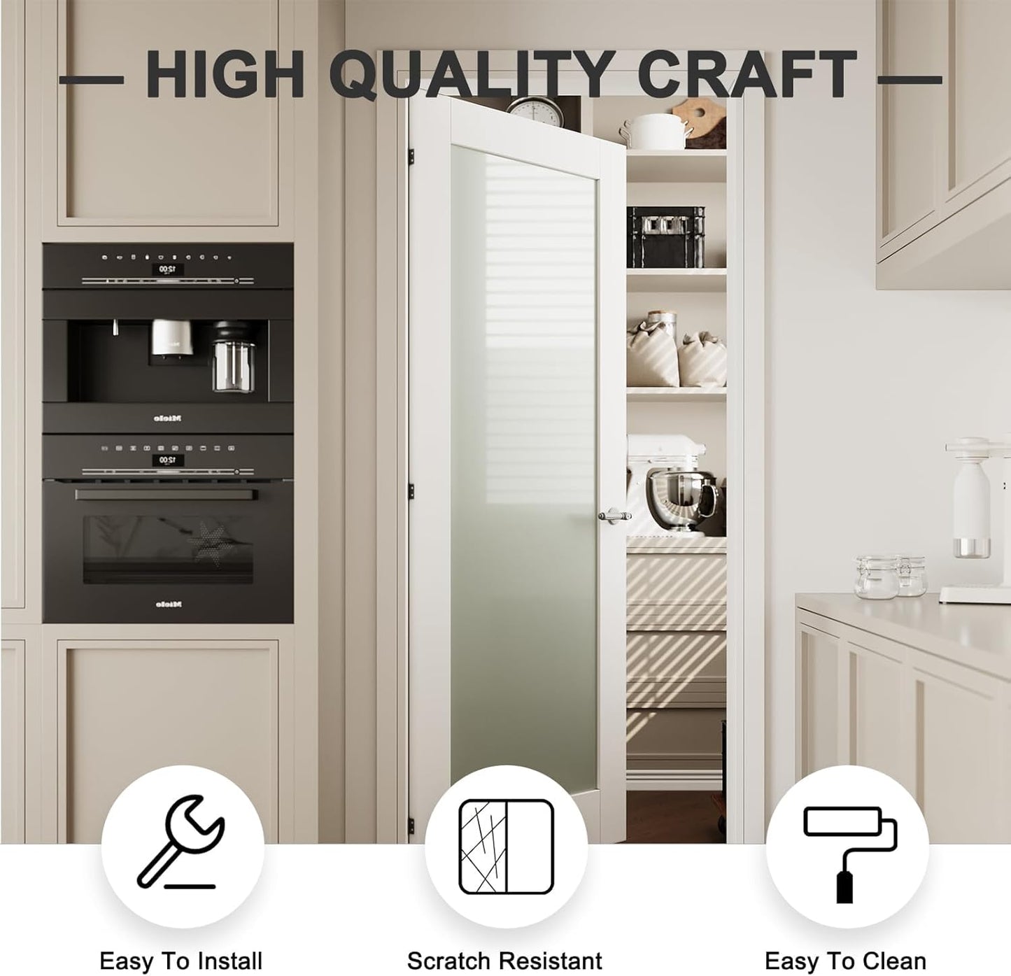 CRUTOP 32''x80'' 1-Panel Clear Glass Interior Slab Shaker, Pre-Assembled Panel for Barn Door, Pocket Doors, French Doors; for Pantry, Bedroom, Closet, Laundry Room & Bathroom –White Paintable