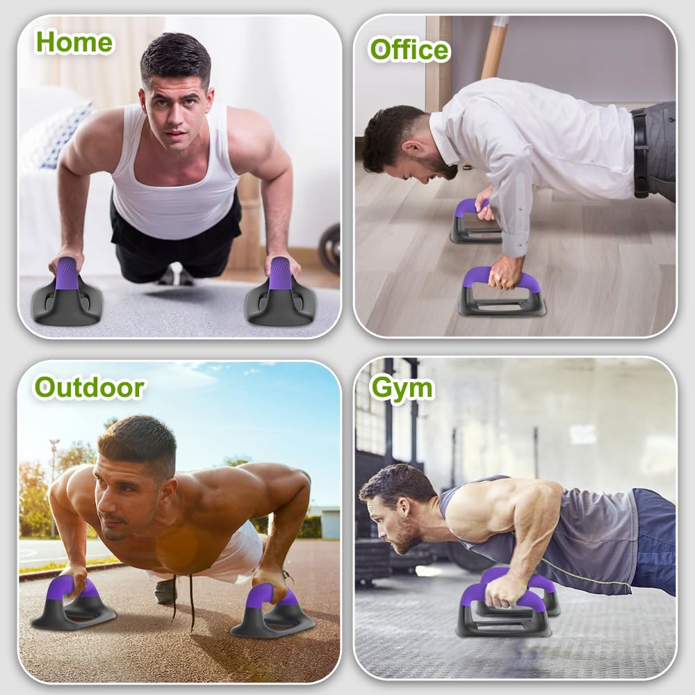 Lifeswell Push Up Bars – Ergonomic Pushup Handles for Floor Strength Training, Non-Slip Push-Up Stands with Soft Grip, Pushups Bars for Home Gym Workout, Blue Purple