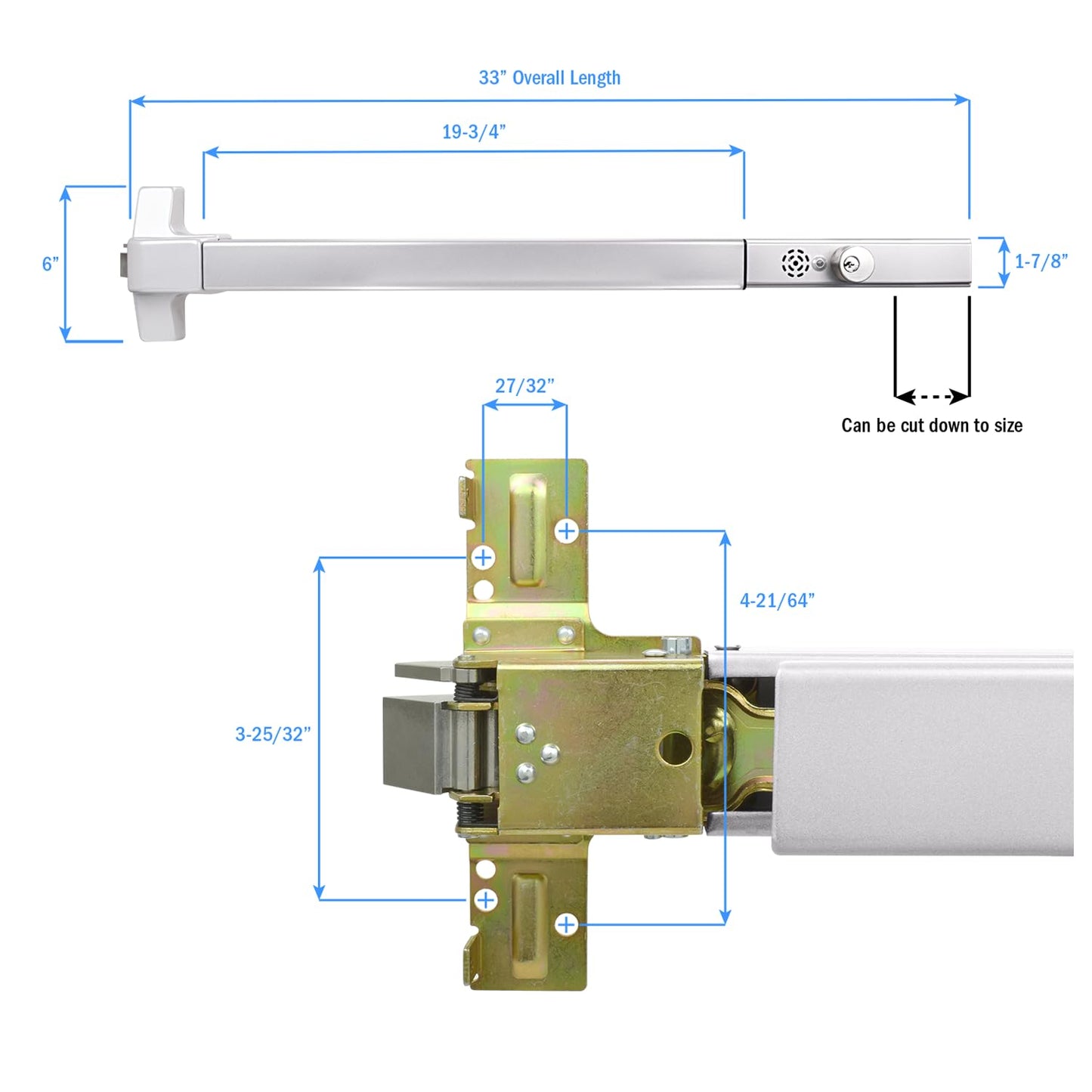 Nuk3y ED-5000 Series Panic Bar Exit Device Grade 1 ADA Certifed, Fit Door Width 31"-36" (Aluminum, Fire Rated Alarm Exit Device Only)