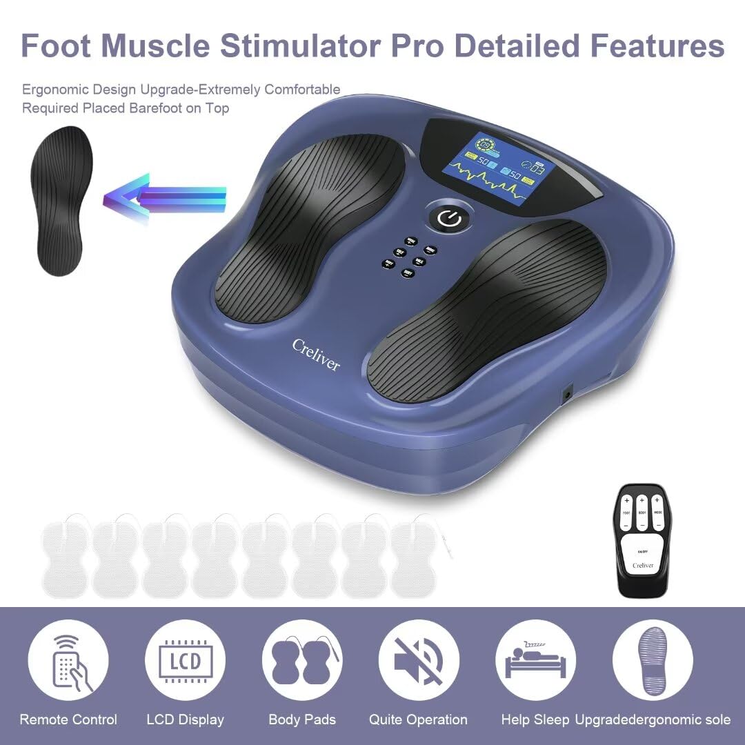 Creliver Foot Nerve Muscle Stimulator Pro, EMS/TENS Foot Massager for Neuropathy Pain Relief and Leg Circulation, TENS Muscle Stimulator