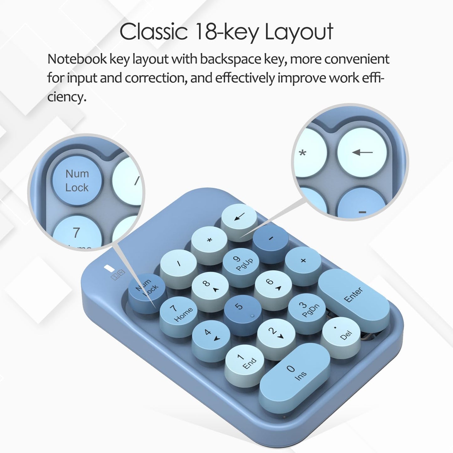 FELICON 18 2.4G Accounting Wireless Numeric Keypad Keys with Mini Portable Silent Number Pad USB Receiver Financial