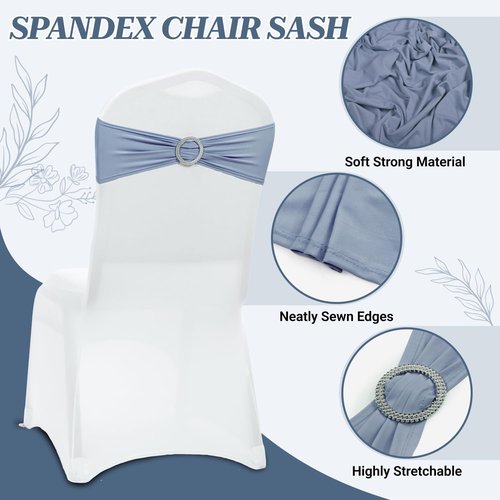 MDS Spandex Chair Sashes - Premium Stretch Covers with Buckle Slider | Pack of 100 - Dusty Blue