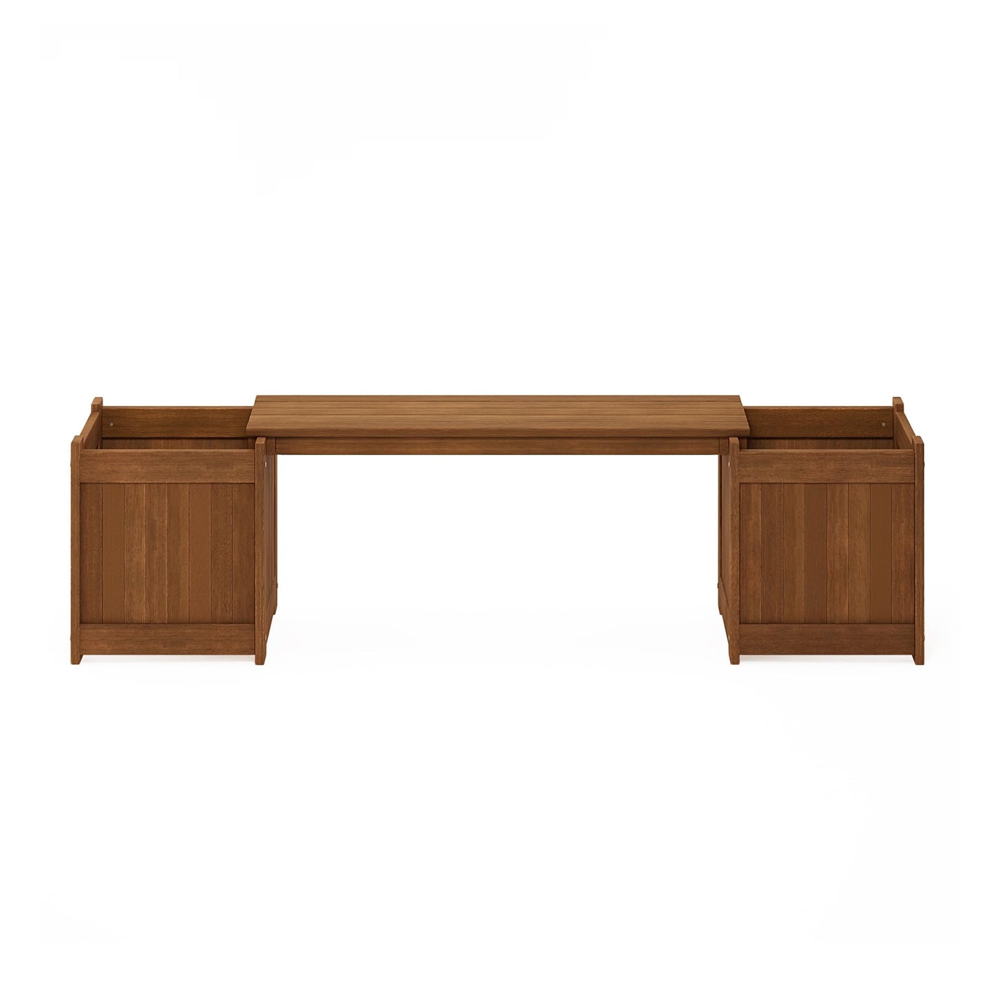 Furinno TIOMAN Planter Box with Bench, Hardwood Flower Box with Seat, Cube Garden Box, in Teak Oil, Outdoor Indoor, Garden, Patio, Balcony, Light Wood