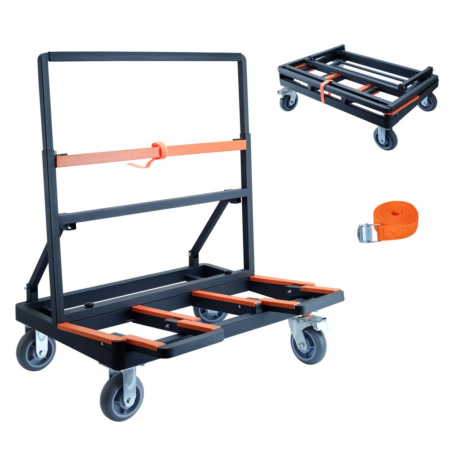 Shunwsw Upgrade Folding Drywall Cart Heavy Duty,2200 LBS Load Capacity Drywall Dolly,Portable Panel Cart for Moving Glass Panel Sheetrock Plywood Lumber (Orange)