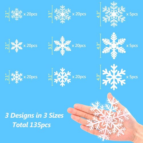 LUDILO Christmas Window Clings - 135Pcs Snowflake Static Stickers for Holiday Décor & Parties